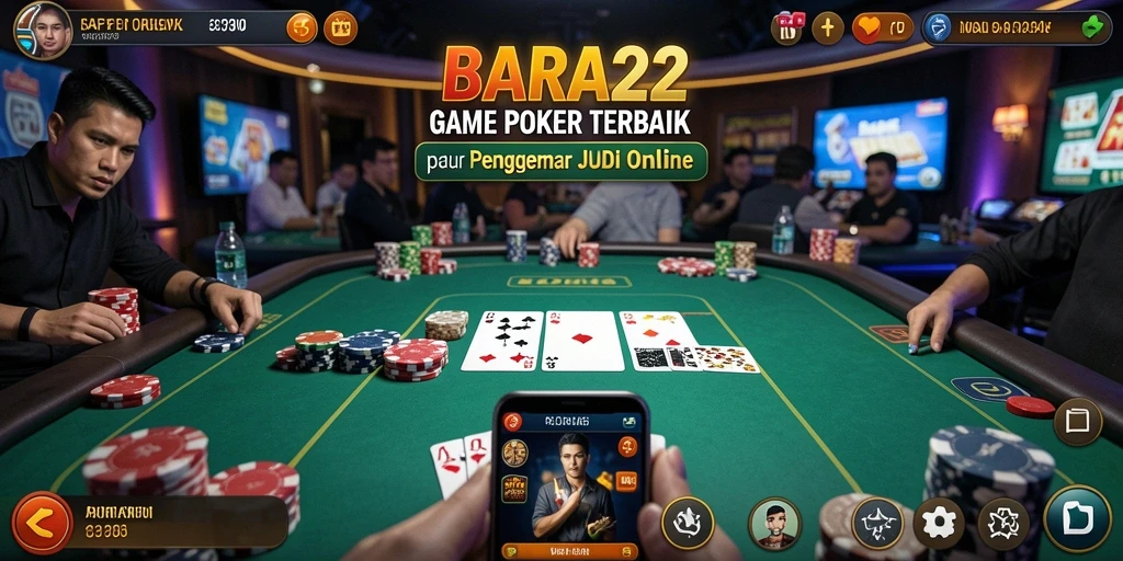 Screenshot gameplay BARA22 dengan fokus pada aksi permainan Poker.