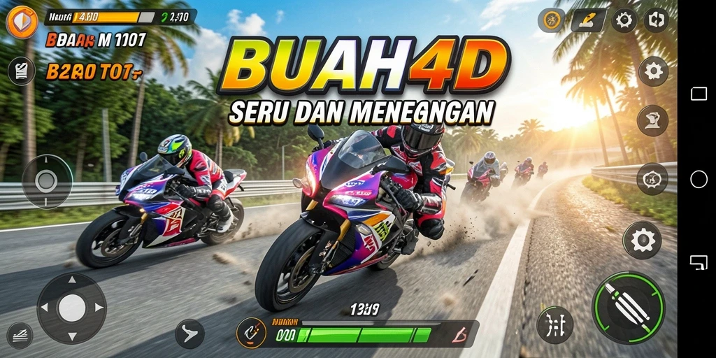 Tampilan gameplay seru dalam balapan motor menyenangkan di BUAH4D.