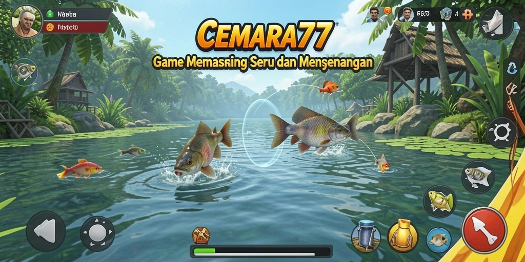 Screenshot gameplay <strong>CEMARA77</strong> menunjukkan aksi memancing yang seru dan menantang.