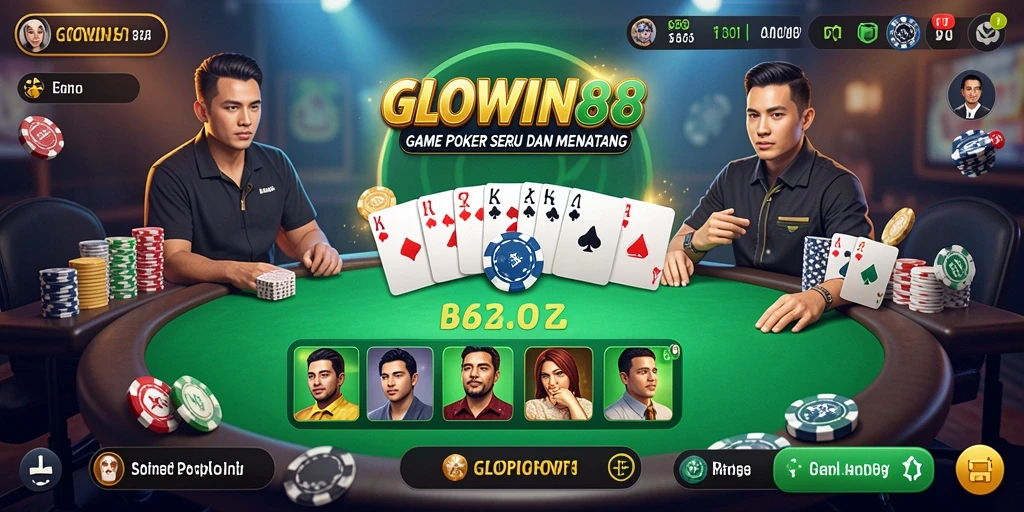 Tampilan gameplay Poker yang menegangkan di GLOWIN88.