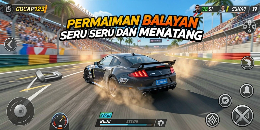 Screenshot GOCAP123 menunjukkan aksi balapan yang intens dan mendebarkan.