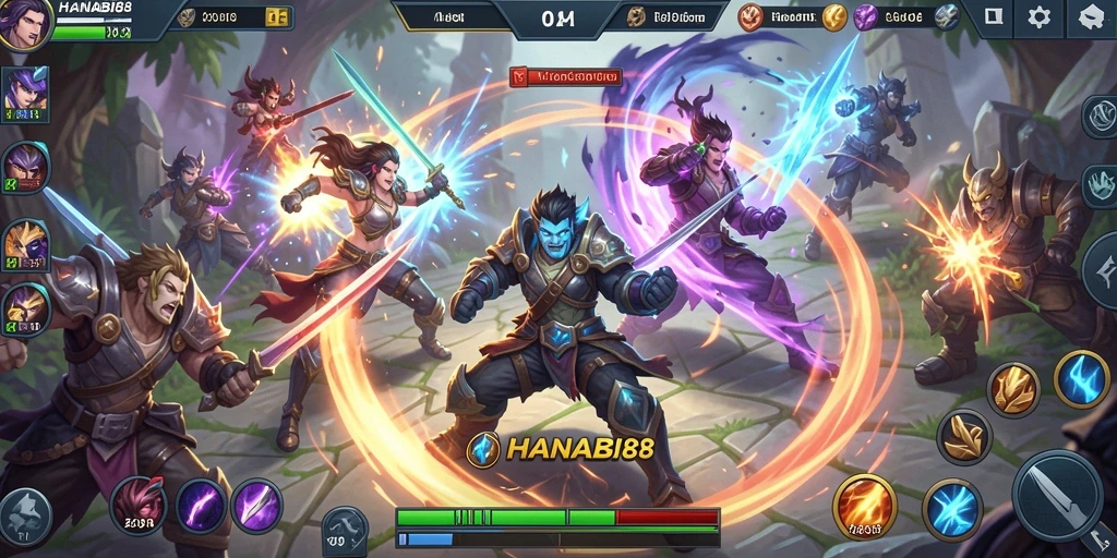 Skrinsut dari gameplay seru di HANABI88 yang memperlihatkan aksi pertempuran MOBA.