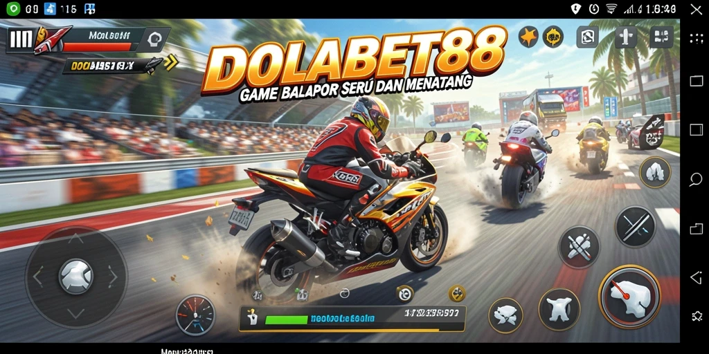 Tampilan gameplay balapan motor penuh aksi dan detail.