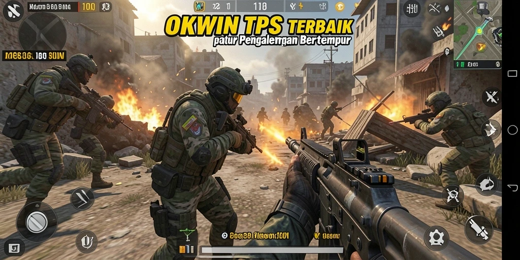 Tampilan gameplay OKWIN yang mendebarkan dan penuh aksi TPS.