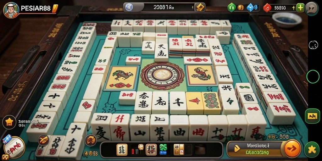 Screenshot gameplay PESIAR88 menampilkan aksi seru dan visual menarik permainan Mahjong.