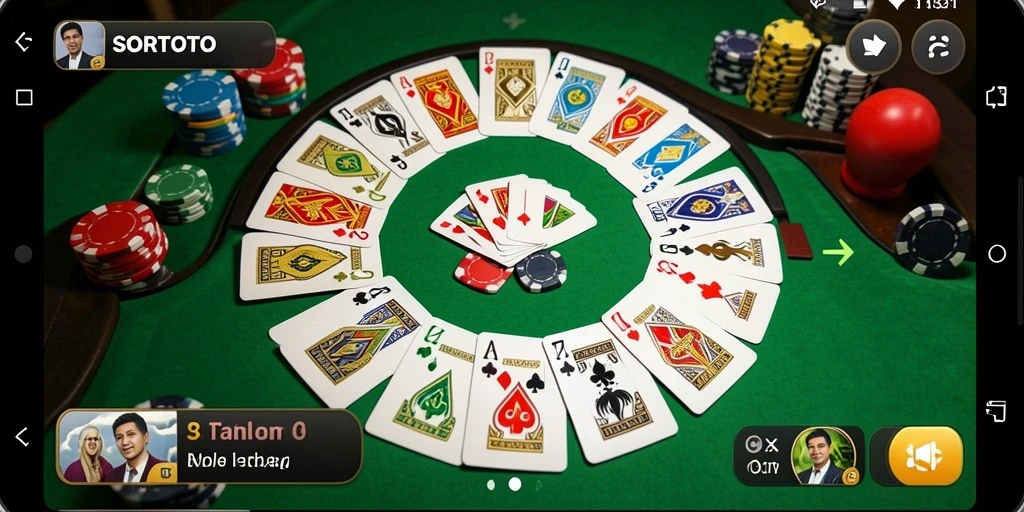 Tampilan menegangkan dari gameplay Gaple SORTOTO yang menyenangkan.