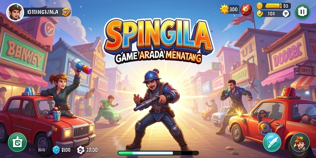 Tampilan gameplay SPINGILA yang penuh aksi dan warna-warni.