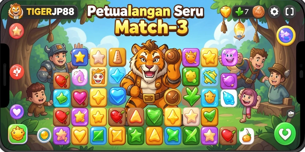 TIGERJP88 menawarkan gameplay match-3 yang menarik dan penuh warna.
